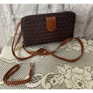 NEW Milan Wallet Black Brown Logo Crossbody Wristlet